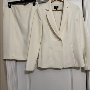 W by Worth Cream Tailored Blazer and Skirt Set